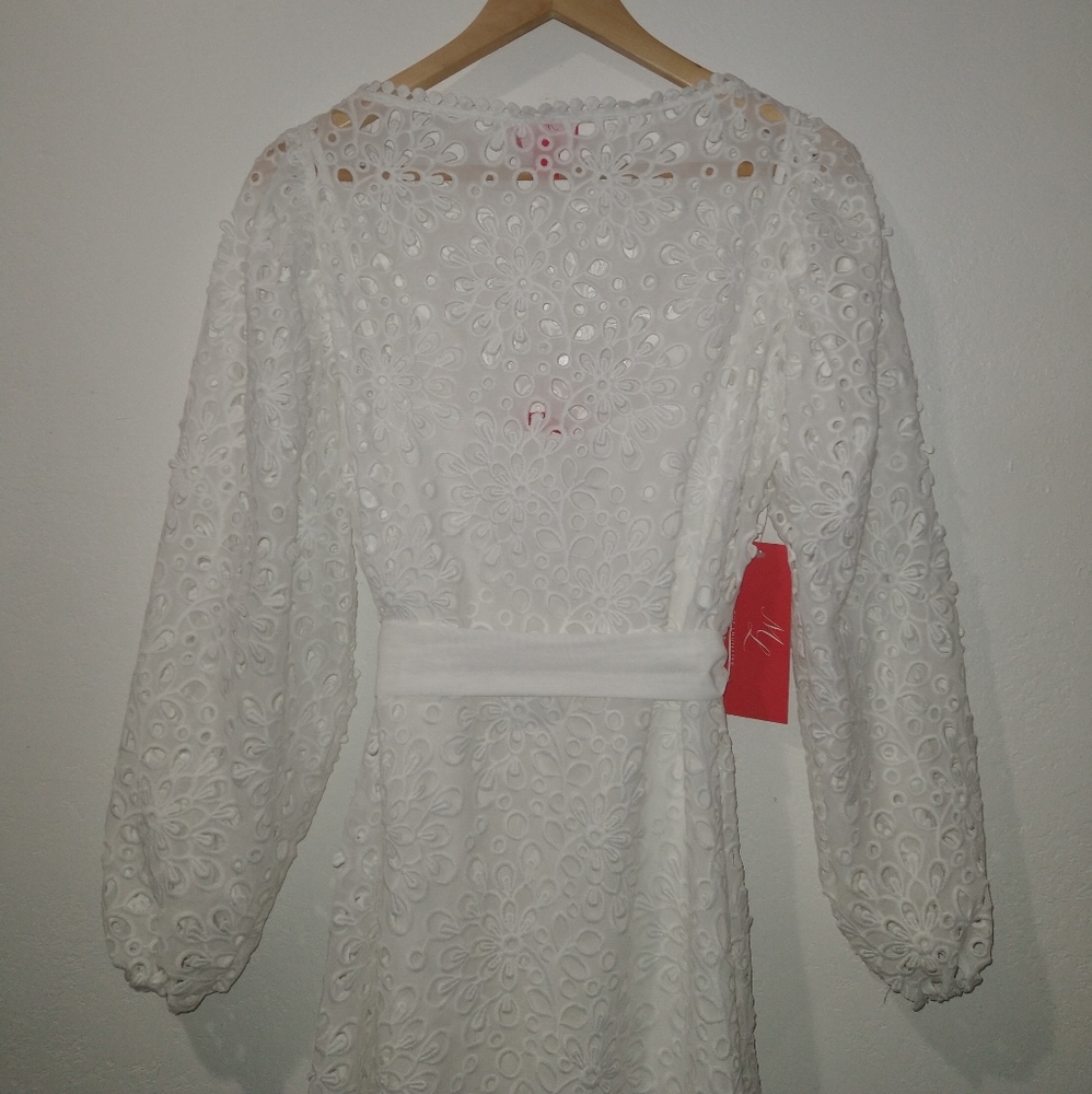 NWT MONIQUE LHUILLIER White Lace Blouson Dress - Picture 10 of 10